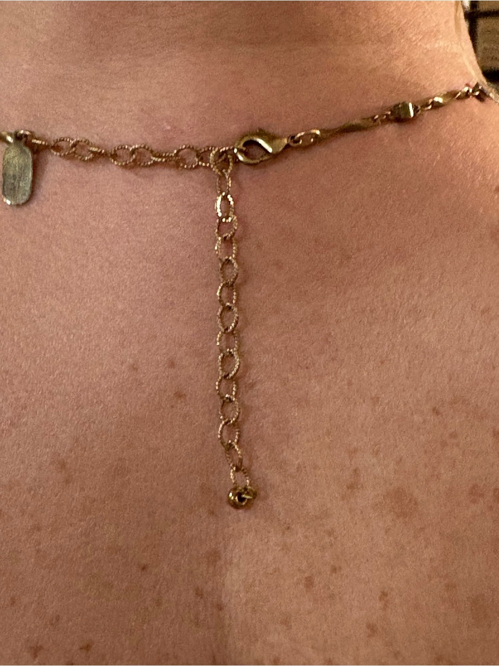 Gold-Tone Necklace with Blue Enamel Floral Medallion and Green Carved Drop - Picture 3 of 3